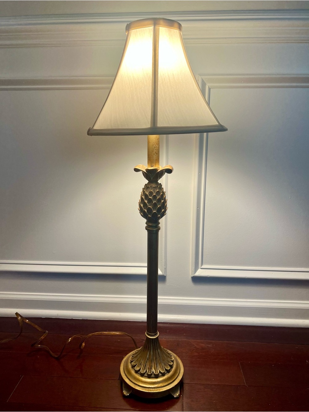 Gold Pineapple Accent Table Lamp with Cream Shade